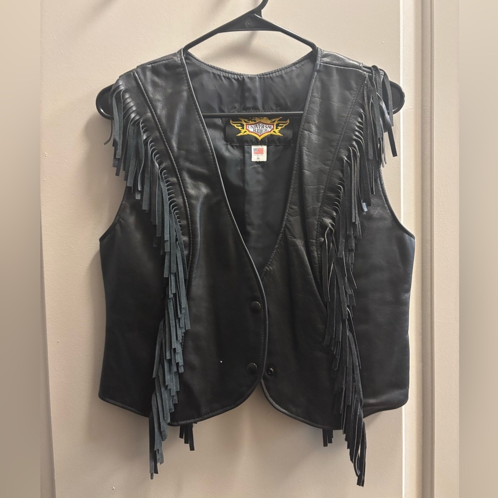 Women's Black Leather Fringe Vest